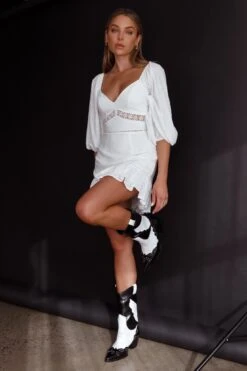 Under The Moon Puff Sleeve Dress White -Bridal Dr. Denim Store ST3287B 20WHITE 6