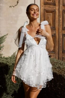 Chantilly Tied Shoulder Mini Dress White -Bridal Dr. Denim Store ST3288D 20WHITE 5