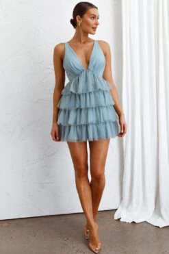 Auguste Tiered Frill Mini Dress Blue -Bridal Dr. Denim Store ST3407D 20BLUE 7