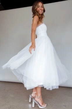 Fayette Strapless Mesh Midi Dress White -Bridal Dr. Denim Store ST3463D01 20WHITE 2
