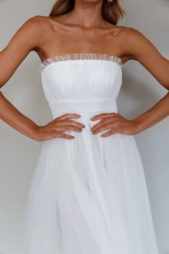 Fayette Strapless Mesh Midi Dress White -Bridal Dr. Denim Store ST3463D01 20WHITE 4
