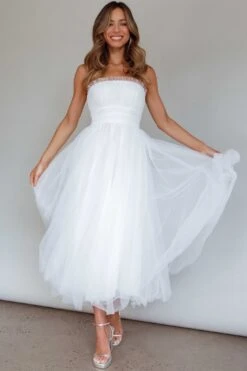 Fayette Strapless Mesh Midi Dress White -Bridal Dr. Denim Store ST3463D01 20WHITE 7