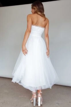 Fayette Strapless Mesh Midi Dress White -Bridal Dr. Denim Store ST3463D01 20WHITE 8