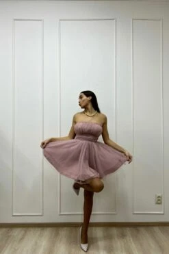 Fayette Strapless Mesh Mini Dress Blush -Bridal Dr. Denim Store ST3463DBLUSH 1