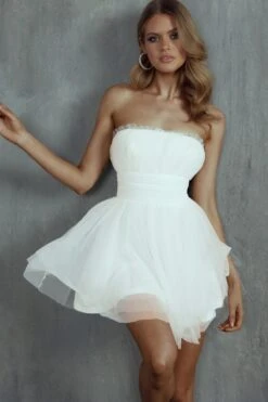 Fayette Strapless Mesh Mini Dress White -Bridal Dr. Denim Store ST3463DWHITE 1