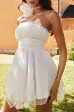 Fayette Strapless Mesh Mini Dress White -Bridal Dr. Denim Store ST3463DWHITE 4 04bd257c 7531 4a25 9c90 a092ce478e2f