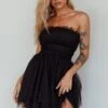 Fayette Strapless Mesh Mini Dress Black