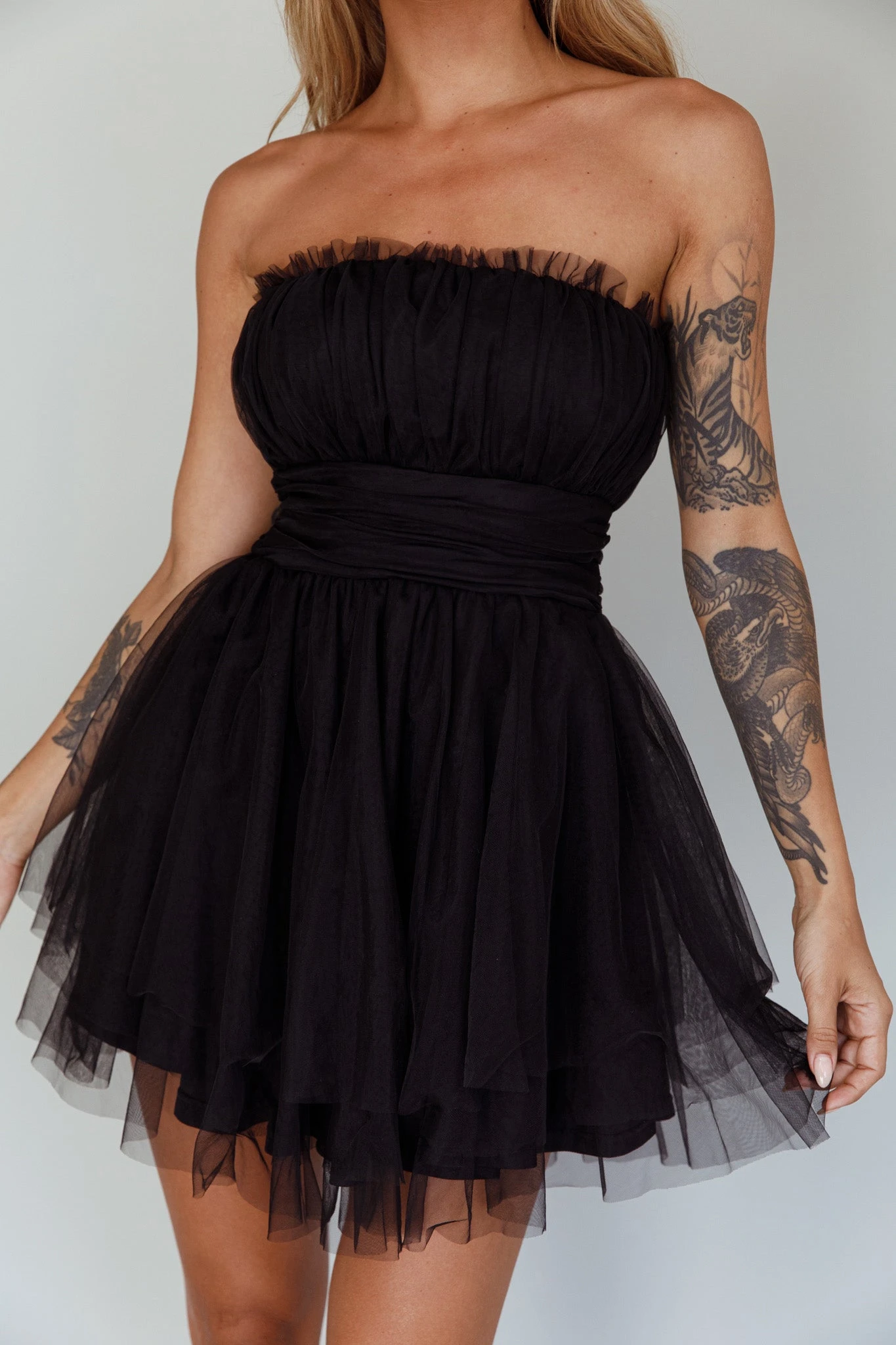 Fayette Strapless Mesh Mini Dress Black 5 Fayette Strapless Mesh Mini Dress Black - Image 5