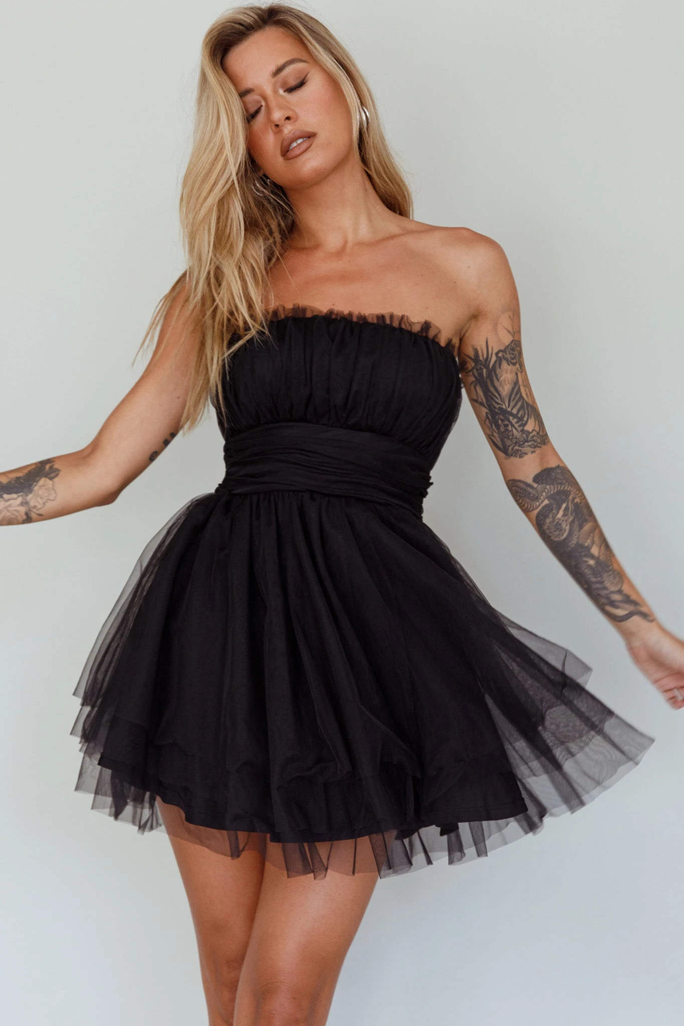 Fayette Strapless Mesh Mini Dress Black 8 Fayette Strapless Mesh Mini Dress Black - Image 8