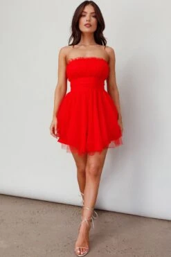 Fayette Strapless Mesh Mini Dress Red -Bridal Dr. Denim Store ST3463D 20RED 2
