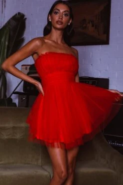 Fayette Strapless Mesh Mini Dress Red -Bridal Dr. Denim Store ST3463D 20RED 6