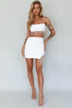 Call On Me Diamante Fringe Mini Skirt White -Bridal Dr. Denim Store ST3492B02 S 20WHITE 5