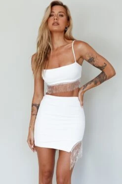 Call On Me Diamante Fringe Mini Skirt White -Bridal Dr. Denim Store ST3492B02 S 20WHITE 6