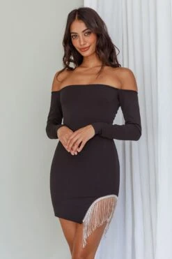 Call On Me Diamante Off-Shoulder Mini Dress Black -Bridal Dr. Denim Store ST3492B03 20BLACK 5