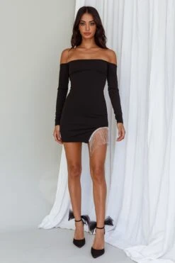 Call On Me Diamante Off-Shoulder Mini Dress Black -Bridal Dr. Denim Store ST3492B03 20BLACK 6