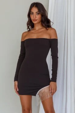 Call On Me Diamante Off-Shoulder Mini Dress Black -Bridal Dr. Denim Store ST3492B03 20BLACK 8