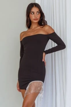 Call On Me Diamante Off-Shoulder Mini Dress Black -Bridal Dr. Denim Store ST3492B03 20BLACK 9