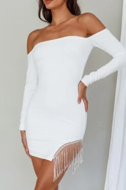 Call On Me Diamante Off-Shoulder Mini Dress White 12 Call On Me Diamante Off-Shoulder Mini Dress White -Bridal Dr. Denim Store ST3492B03 20WHITE 4