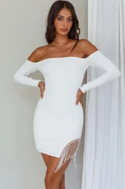 Call On Me Diamante Off-Shoulder Mini Dress White 13 Call On Me Diamante Off-Shoulder Mini Dress White -Bridal Dr. Denim Store ST3492B03 20WHITE 5