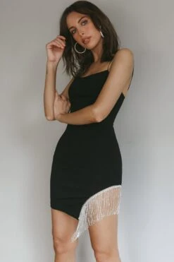 Call On Me Diamante Fringe Mini Dress Black -Bridal Dr. Denim Store ST3492B 20BLACK 4