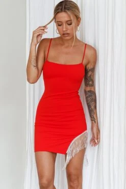 Call On Me Diamante Fringe Mini Dress Red 13 Call On Me Diamante Fringe Mini Dress Red -Bridal Dr. Denim Store ST3492B 20RED 6