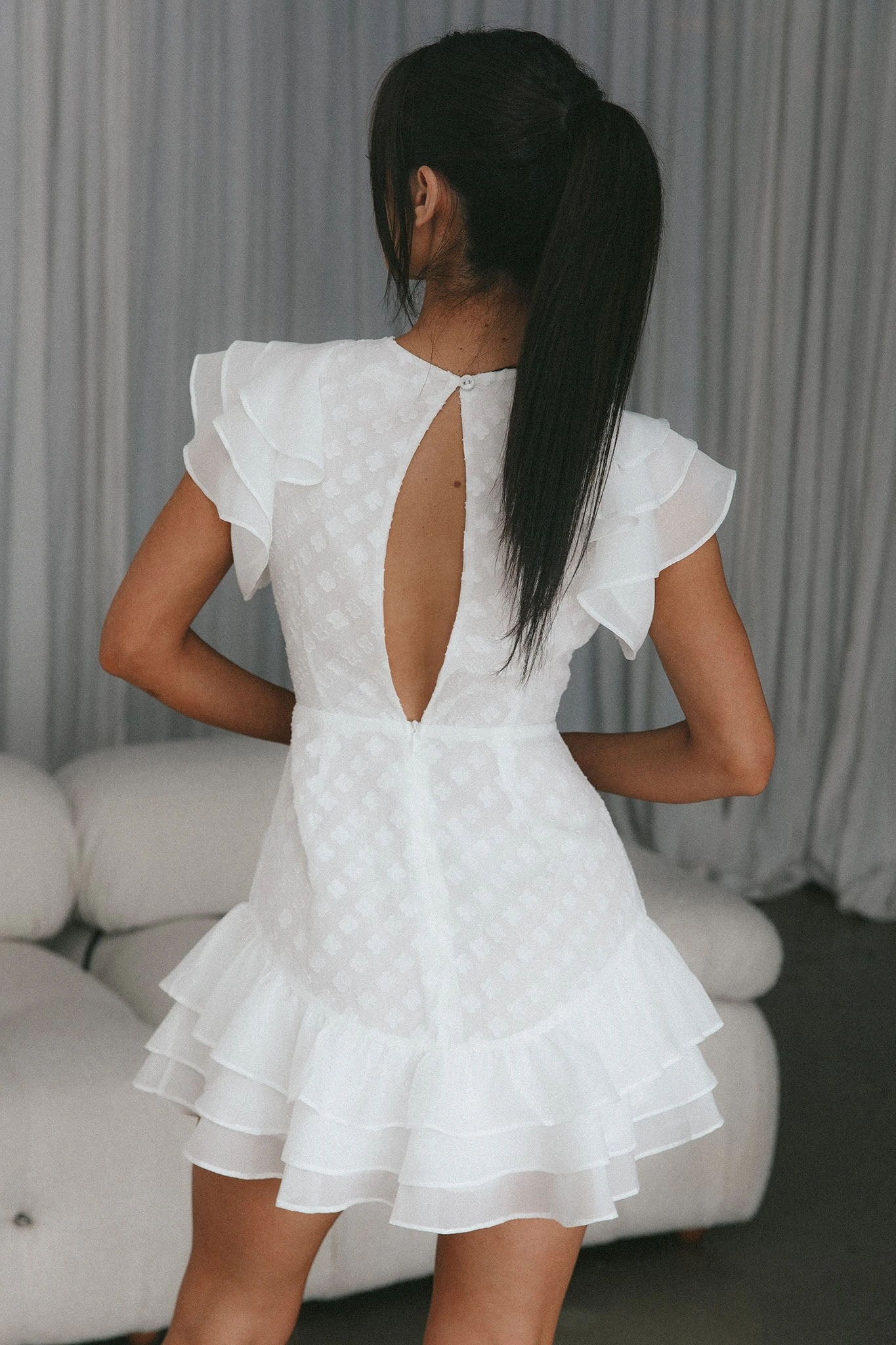 Destined To Be Ruffle Mini Dress Textured White 2 Destined To Be Ruffle Mini Dress Textured White - Image 2