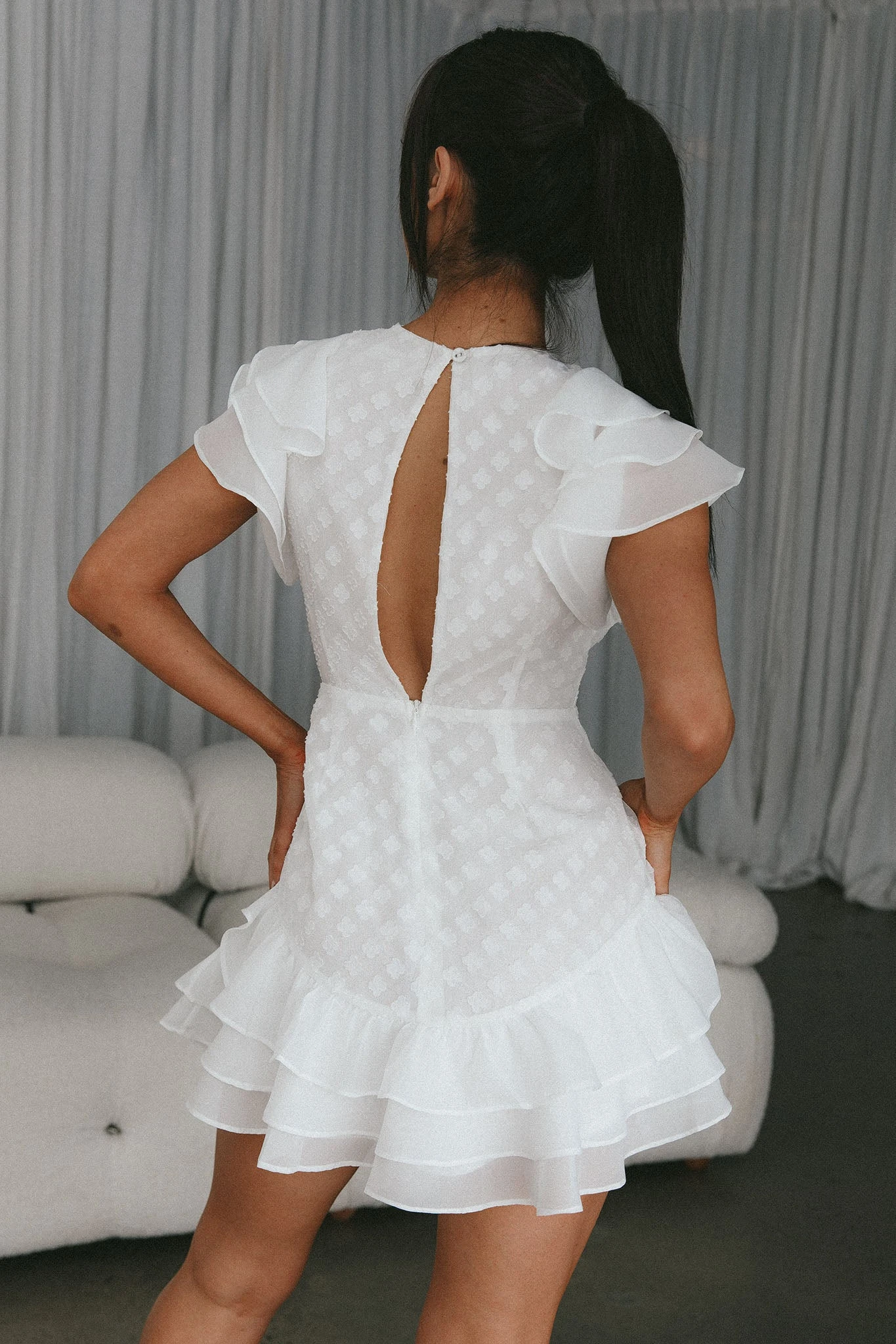 Destined To Be Ruffle Mini Dress Textured White 6 Destined To Be Ruffle Mini Dress Textured White - Image 6