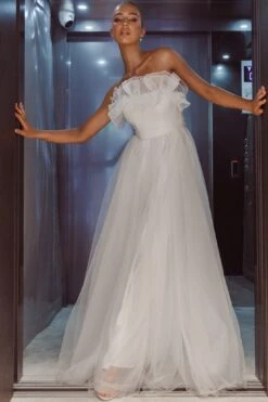 Marietha Organza Frill Maxi Wedding Dress White -Bridal Dr. Denim Store ST3638H01 20WHITE 5