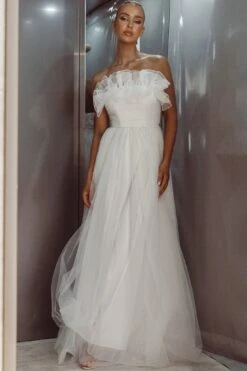 Marietha Organza Frill Maxi Wedding Dress White -Bridal Dr. Denim Store ST3638H01 20WHITE 8