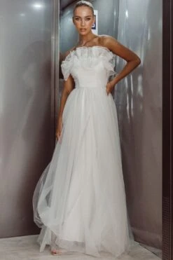 Marietha Organza Frill Maxi Wedding Dress White -Bridal Dr. Denim Store ST3638H01 20WHITE 9
