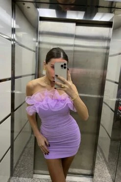 Marietha Organza Frill Neckline Dress Lilac -Bridal Dr. Denim Store ST3638HLILAC 1