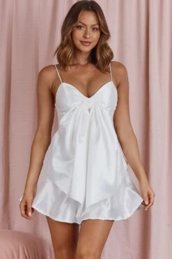 Annah Bow Accent Mini Dress White -Bridal Dr. Denim Store ST3733D 20WHITE 8