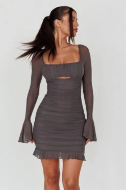 In Bloom Flared Cuff Mini Dress Charcoal 13 In Bloom Flared Cuff Mini Dress Charcoal -Bridal Dr. Denim Store ST3881D 20CHARCOAL 6