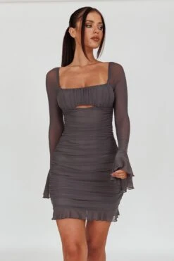 In Bloom Flared Cuff Mini Dress Charcoal 15 In Bloom Flared Cuff Mini Dress Charcoal -Bridal Dr. Denim Store ST3881D 20CHARCOAL 8