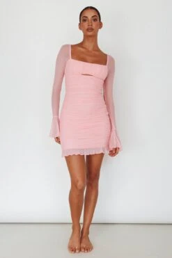 In Bloom Flared Cuff Mini Dress Pink -Bridal Dr. Denim Store ST3881D 20PINK 2