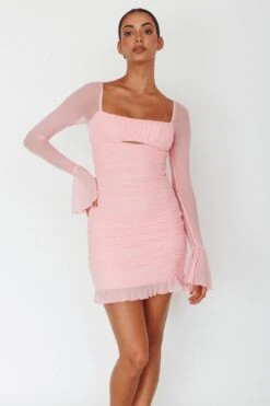 In Bloom Flared Cuff Mini Dress Pink -Bridal Dr. Denim Store ST3881D 20PINK 5