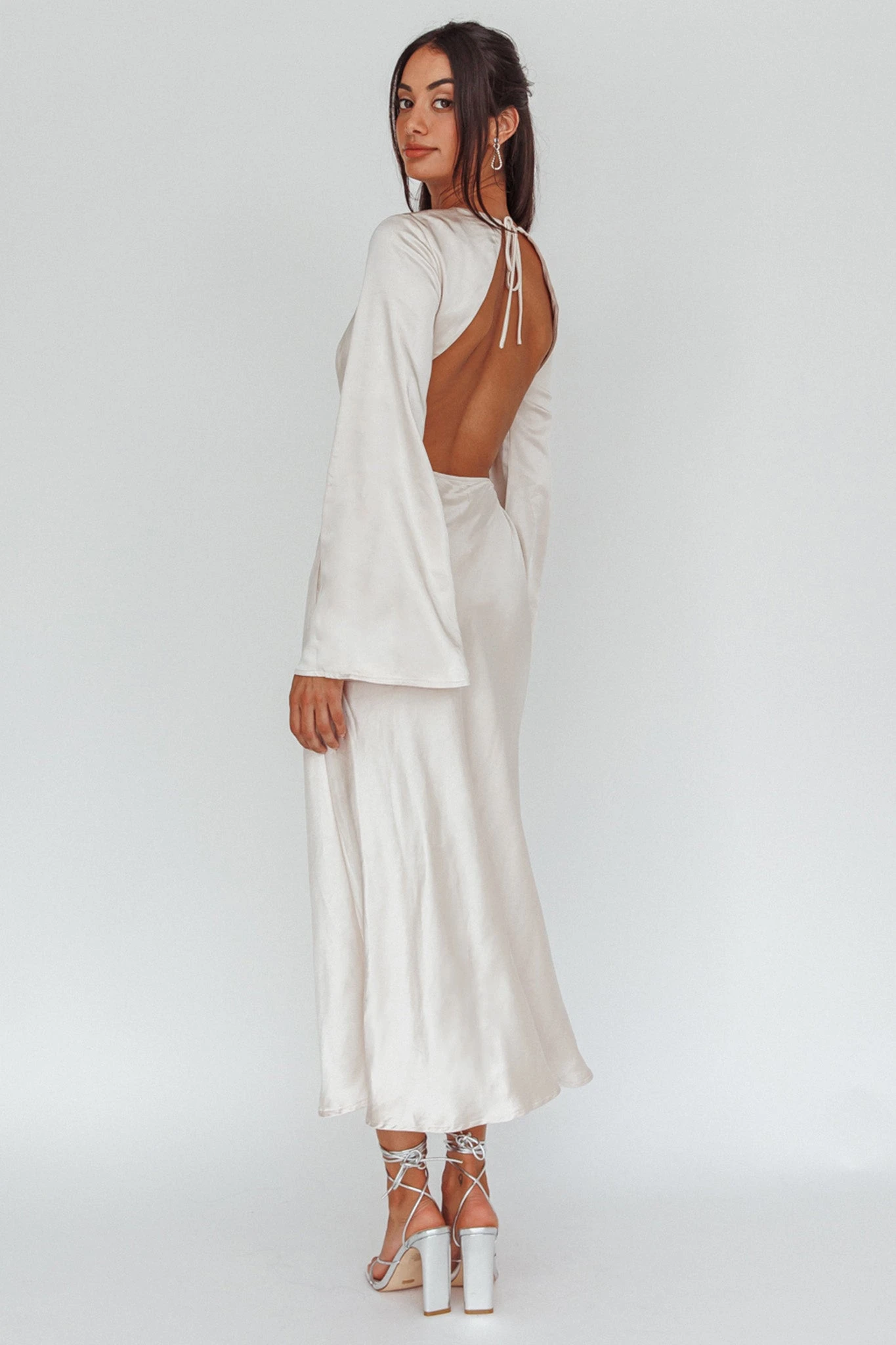 Doting Bell Sleeve Cut-Out Midi Dress Champagne 2 Doting Bell Sleeve Cut-Out Midi Dress Champagne - Image 2