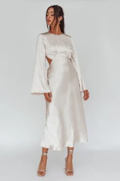 Doting Bell Sleeve Cut-Out Midi Dress Champagne 10 Doting Bell Sleeve Cut-Out Midi Dress Champagne -Bridal Dr. Denim Store ST3926D 20CHAMPAGNE 5