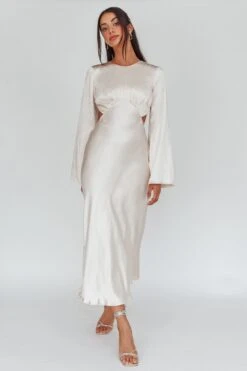 Doting Bell Sleeve Cut-Out Midi Dress Champagne 11 Doting Bell Sleeve Cut-Out Midi Dress Champagne -Bridal Dr. Denim Store ST3926D 20CHAMPAGNE 6