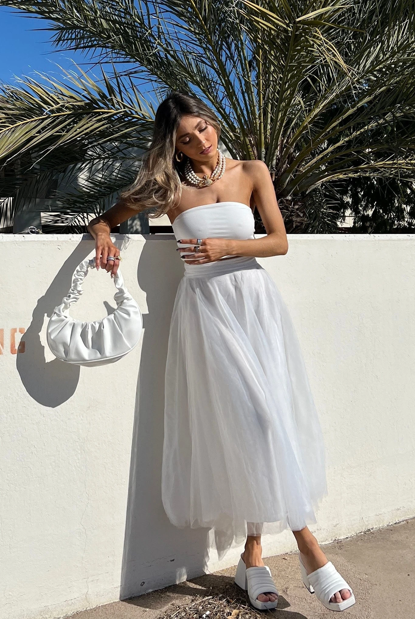 Jasmine Organza Mesh Elasticated Waist Midi Skirt White 8 Jasmine Organza Mesh Elasticated Waist Midi Skirt White - Image 8