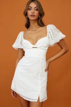Molli Sheer Puff Sleeve Twist Feature Dress White 22 Molli Sheer Puff Sleeve Twist Feature Dress White -Bridal Dr. Denim Store kj0015d white 1 f448279b f904 4302 bcd1 8287d2a03e8a