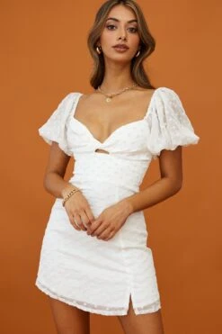 Molli Sheer Puff Sleeve Twist Feature Dress White 21 Molli Sheer Puff Sleeve Twist Feature Dress White -Bridal Dr. Denim Store kj0015d white 5