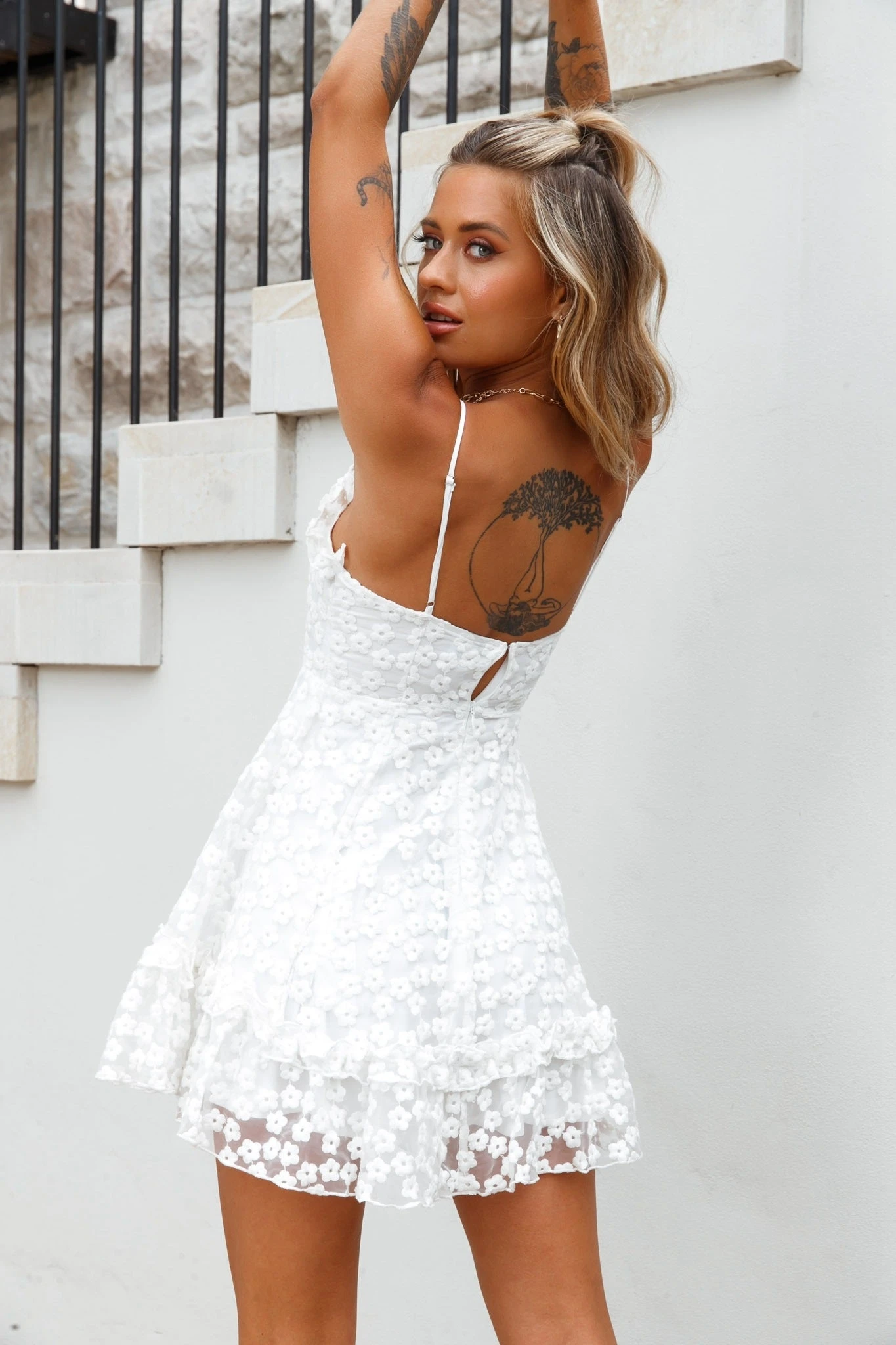 Summer Daze Frill Bust Floral Embroidered Overlay Dress White 3 Summer Daze Frill Bust Floral Embroidered Overlay Dress White - Image 3