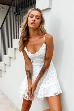 Summer Daze Frill Bust Floral Embroidered Overlay Dress White 13 Summer Daze Frill Bust Floral Embroidered Overlay Dress White -Bridal Dr. Denim Store kt0105d white 5