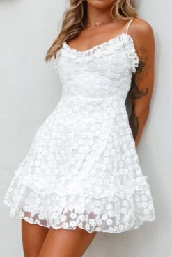 Summer Daze Frill Bust Floral Embroidered Overlay Dress White 10 Summer Daze Frill Bust Floral Embroidered Overlay Dress White -Bridal Dr. Denim Store kt0105d white 6