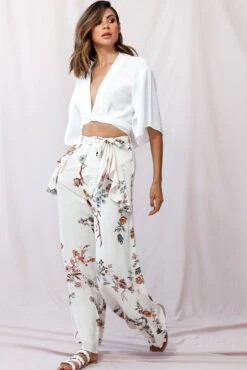 Amanda Wide-Leg Frill Detail Pants Floral Print Beige -Bridal Dr. Denim Store photo 1224 st2069b beige