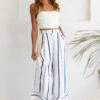 Hermosa Wide Leg Pocket Pants Stripe Print Navy