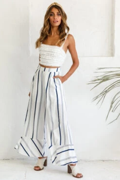 Hermosa Wide Leg Pocket Pants Stripe Print Navy -Bridal Dr. Denim Store photo 1308 st1988b white st2046d navy