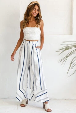 Hermosa Wide Leg Pocket Pants Stripe Print Navy -Bridal Dr. Denim Store photo 1310 st1988b white st2046d navy