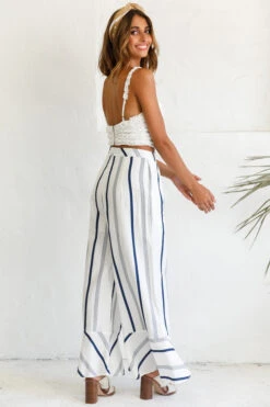 Hermosa Wide Leg Pocket Pants Stripe Print Navy -Bridal Dr. Denim Store photo 1321 st1988b white st2046d navy